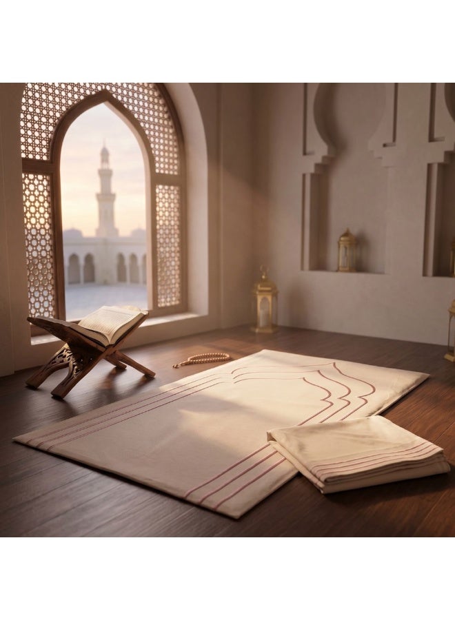 Dakakeen Concept Pink & Off-White Memory Foam Prayer Mat – Dakakeen Soft Pink / Off-White Memorial Two-Tone, Thick Padded Prayer Rug & Set for Home, Mosque & Travel - Image 3