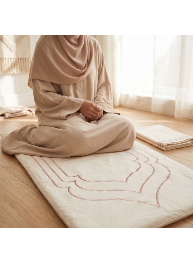 Dakakeen Concept Pink & Off-White Memory Foam Prayer Mat – Dakakeen Soft Pink / Off-White Memorial Two-Tone, Thick Padded Prayer Rug & Set for Home, Mosque & Travel - Image 4
