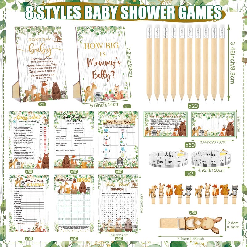 Funnymoom 426 Pcs Woodland Baby Shower Games Set-8 Games, Includes Baby Shower Bingo, Price is Right, Guess Who, Word Scramble, Prediction and Advice, How Big is Mommy's Belly, Don't Say the Words - Image 3