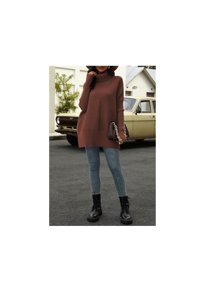 Generic Trendy Oversized Turtleneck Sweater for Women Long Knitted Cozy Pullover Sweaters  - Image 3