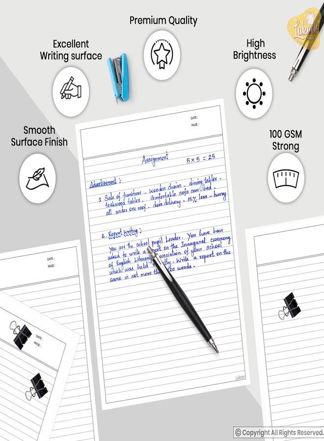 Lakeer A4 Ruled Paper White Color -100 GSM, Pack of 100 | for Project, Assignment, Practical, Homework and Etc. - Image 5