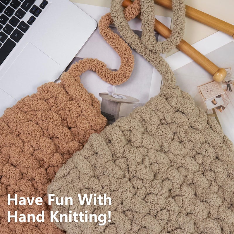 Cozyful Chunky Yarn for Hand Knitting - #10 Chunky Chenille Yarn, Jumbo Big Thick Chunky Yarns for Crocheting, Super Bulky Chunky Knit Blanket Yarns, 8 Skein (25yd, 8oz/Skein), Khaki & Coffee - Image 5