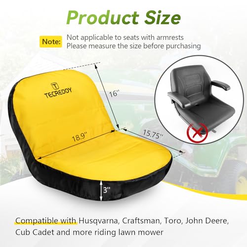 Tecreddy Lawn Mower Seat Cover for John Deere LP92334 Riding Mower Fits 14 16 Seats Weatherproof 600D Oxford Fabric Tractor Seat Cover Large - Image 3