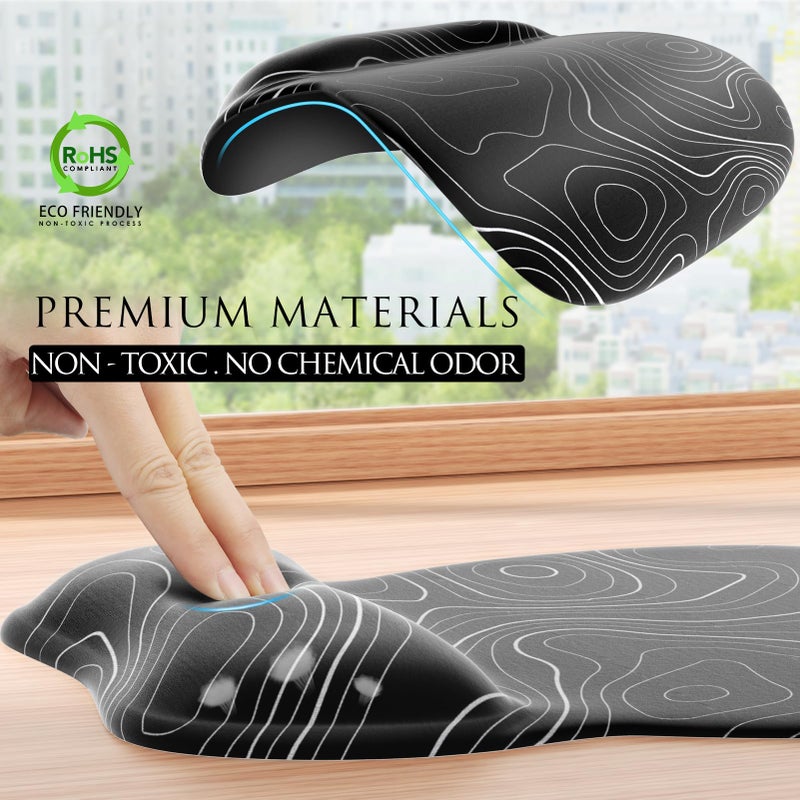 MROCO Ergonomic Mouse Pad with Gel Wrist Rest, Smooth Wrist Support Surface, Non-Slip PU Base for Pain Relief, Comfortable Mousepad for Computer, Laptop, Office & Home, 9.4 x 8.1 in, Black Topographic - Image 5