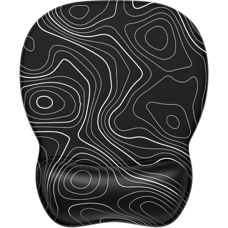 MROCO Ergonomic Mouse Pad with Gel Wrist Rest, Smooth Wrist Support Surface, Non-Slip PU Base for Pain Relief, Comfortable Mousepad for Computer, Laptop, Office & Home, 9.4 x 8.1 in, Black Topographic - Image 1