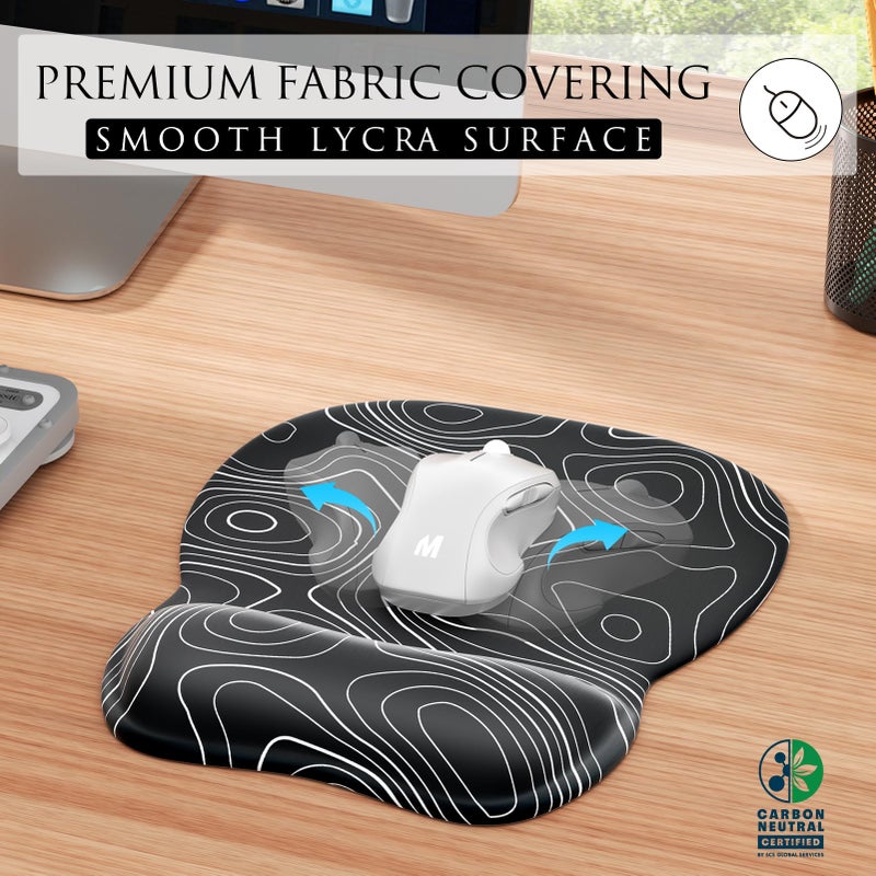 MROCO Ergonomic Mouse Pad with Gel Wrist Rest, Smooth Wrist Support Surface, Non-Slip PU Base for Pain Relief, Comfortable Mousepad for Computer, Laptop, Office & Home, 9.4 x 8.1 in, Black Topographic - Image 2