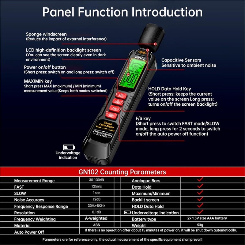 Turbidity Meter, Handheld Sound Level Meter Noise Measuring Instrument 30-130dB Audio Device for Environmental Monitor Tester,for Swimming Pool - Image 2
