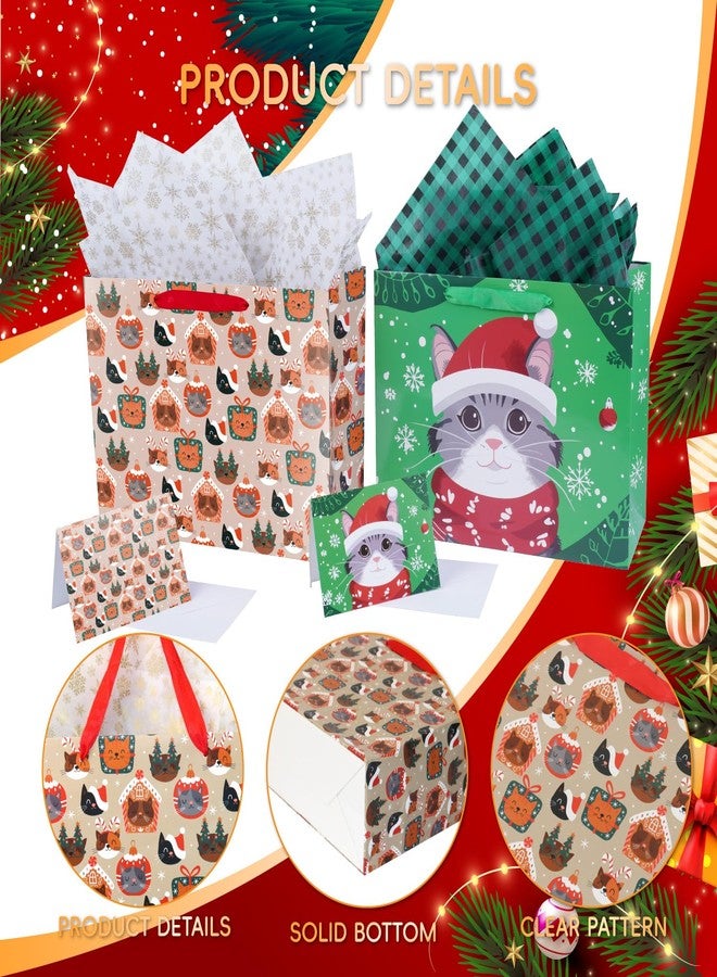 Linelglobal Christmas Gift Bag with Wrapping Tissue Cat Xmas Holiday 2 Pack 12.6" - Image 5