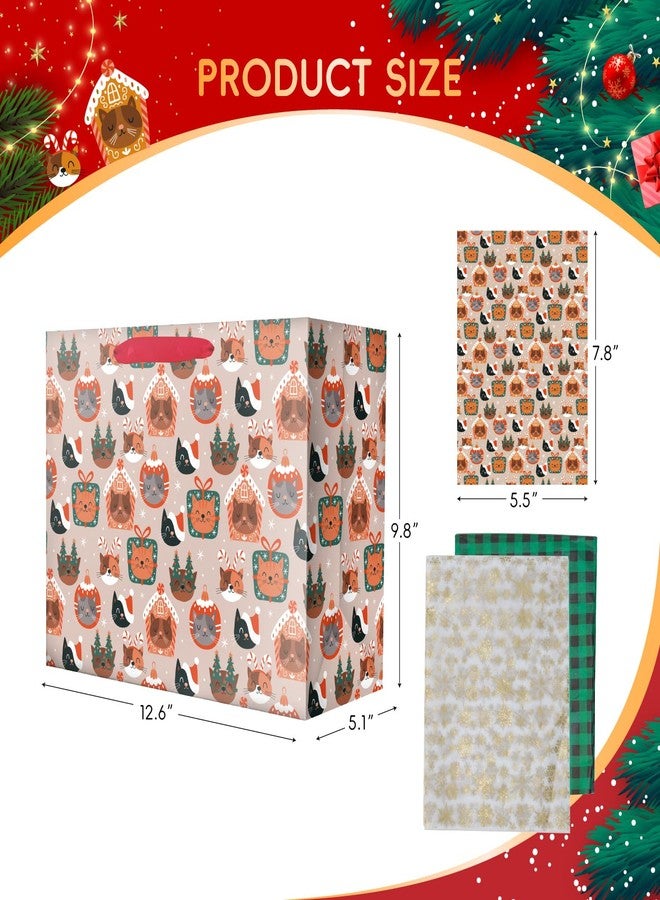Linelglobal Christmas Gift Bag with Wrapping Tissue Cat Xmas Holiday 2 Pack 12.6" - Image 2
