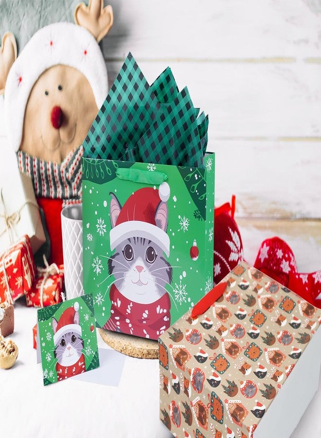 Linelglobal Christmas Gift Bag with Wrapping Tissue Cat Xmas Holiday 2 Pack 12.6" - Image 3