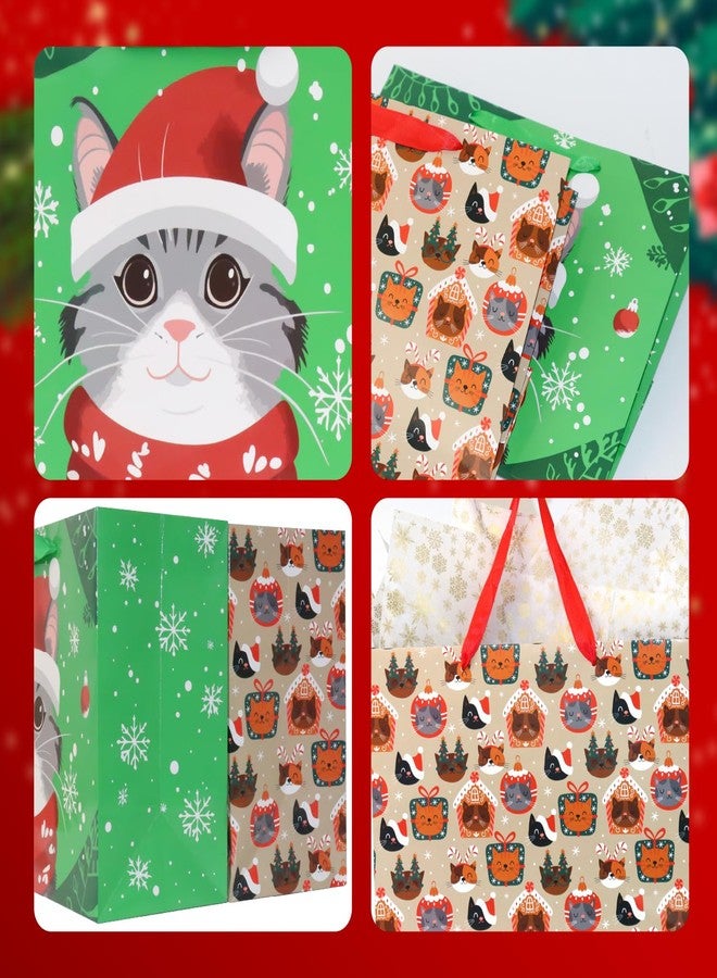 Linelglobal Christmas Gift Bag with Wrapping Tissue Cat Xmas Holiday 2 Pack 12.6" - Image 4