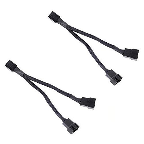 JBtek All Black Sleeved PWM Fan Splitter Cable 1 to 2 Converter, 2 Pack - Image 1