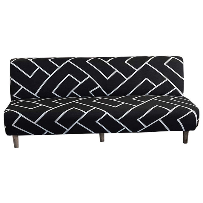 ARMLESS FUTON SLIPCOVER FOLDING SOFA COVER STRETCH ELASTIC WASHABLE 3 SEAT FUTON SOFA BED COUCH FURNITURE PROTECTOR FOR LIVING ROOM KIDS PETS BLACK WHITE