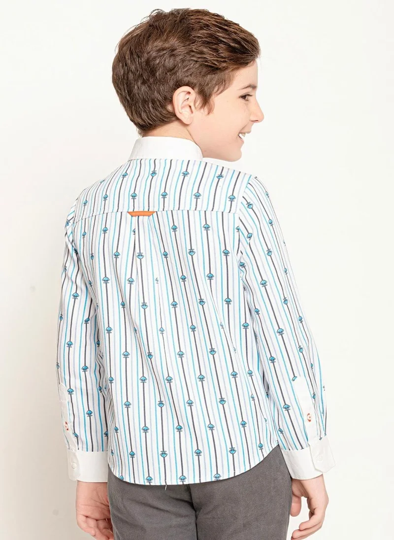 ون فرايدي قميص أطفال أولاد أبيض بخطوط وشعار فضائي من ون فرايدي