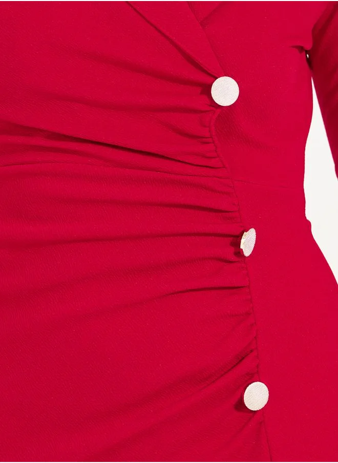Styli Gathered Button Detail Blazer Maxi Dress