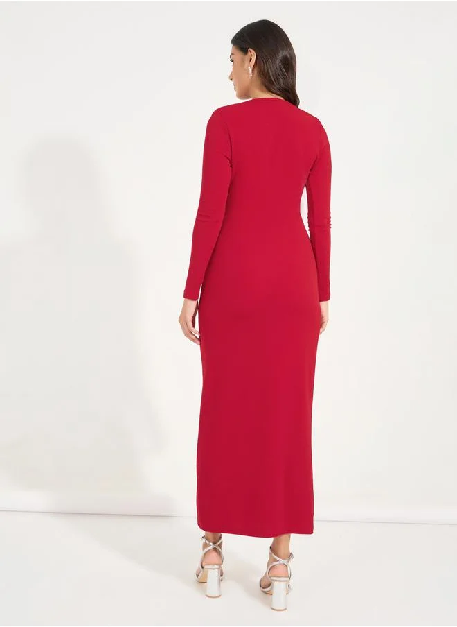 Styli Gathered Button Detail Blazer Maxi Dress