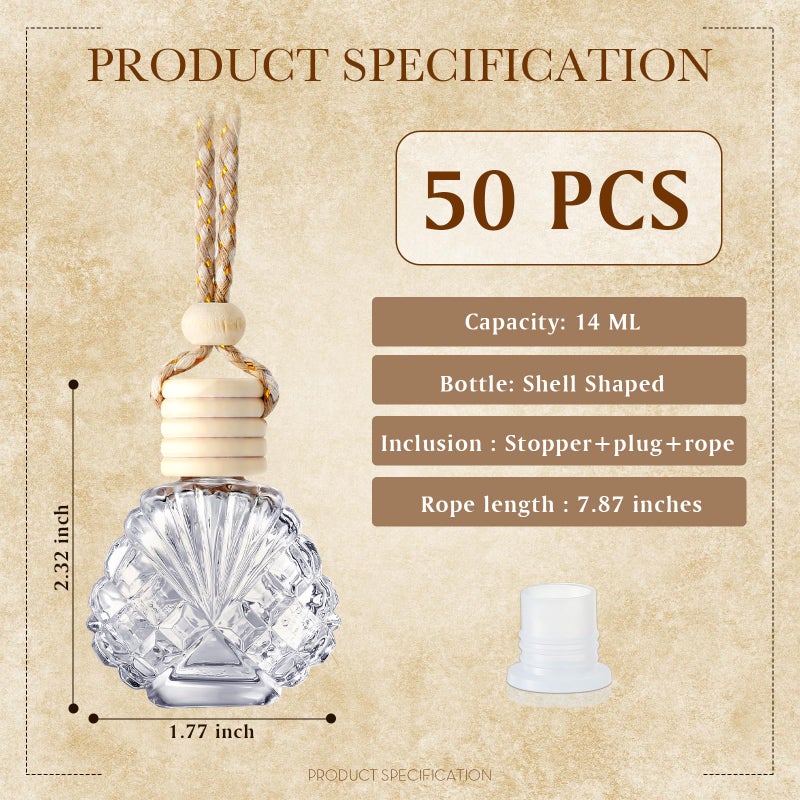 BBTO 50 Pcs Hanging Car Air Freshener Car Diffuser Bottles Empty Glass Perfume Bottle Freshener Diffuser Bottle Pendant for Essential Oil Fragrance Aromatherapy Bottle Ornament(Shell) - Image 4
