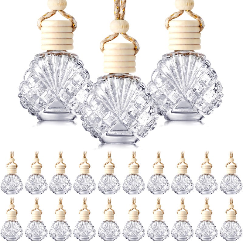 BBTO 50 Pcs Hanging Car Air Freshener Car Diffuser Bottles Empty Glass Perfume Bottle Freshener Diffuser Bottle Pendant for Essential Oil Fragrance Aromatherapy Bottle Ornament(Shell) - Image 1