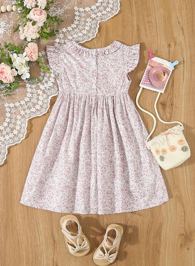 تايك تو فستان بناتي وردي مطاطي بنقشة الزهور - Image 2