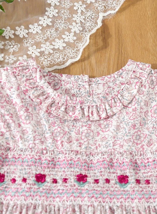 تايك تو فستان بناتي وردي مطاطي بنقشة الزهور - Image 3