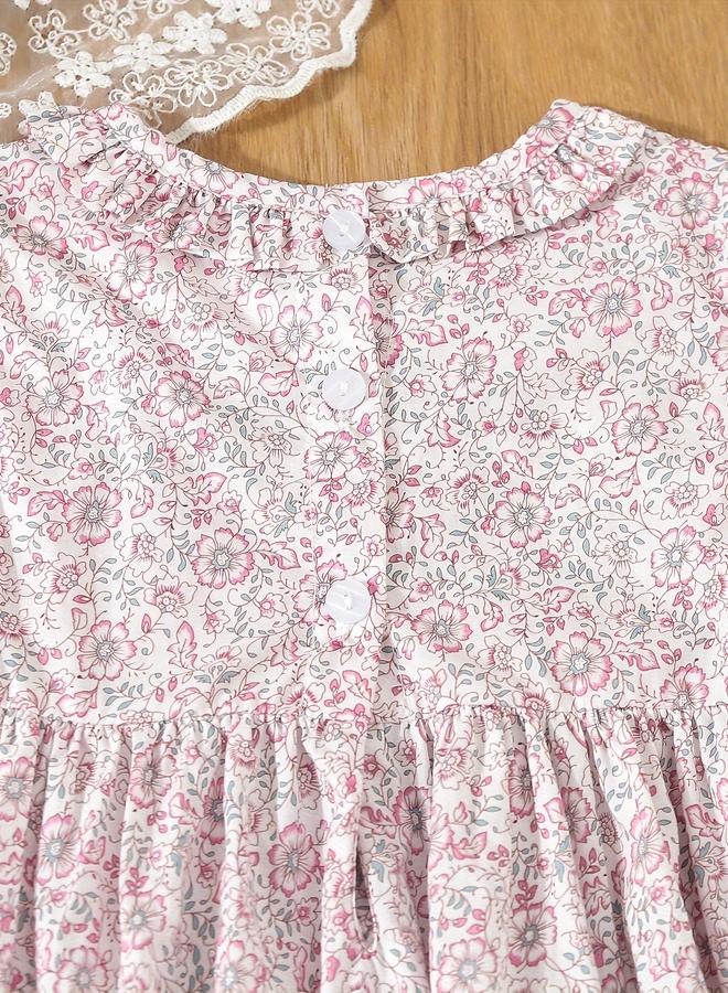 تايك تو فستان بناتي وردي مطاطي بنقشة الزهور - Image 5