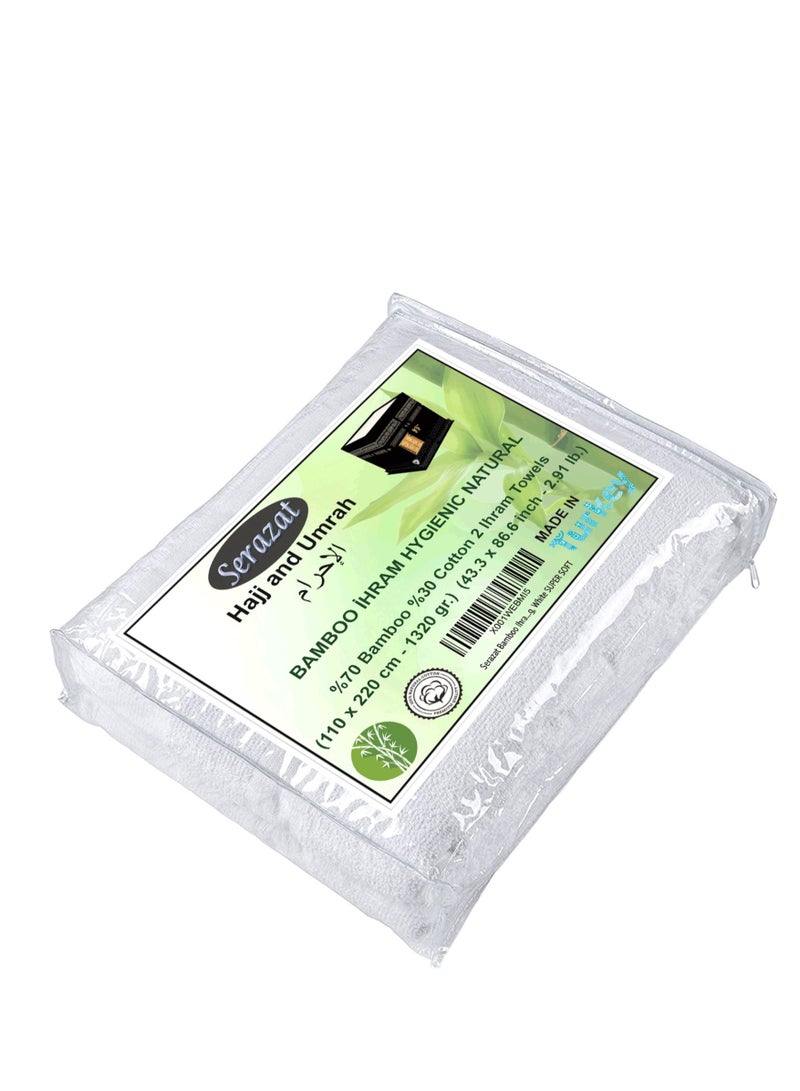 Serazat Bamboo Ihram for Men – 2-Piece Hajj  Umrah Towel Set, 110x220cm, White, Soft Cotton - Image 1