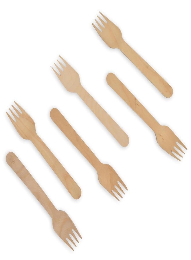 SKYWINS Birchwood Disposable Fork Wooden Biodegradable Ecofriendly Cutlery Mini Fork for Snacks Suitable for Birthday Parties and Camping - Pack of 100 - Image 2