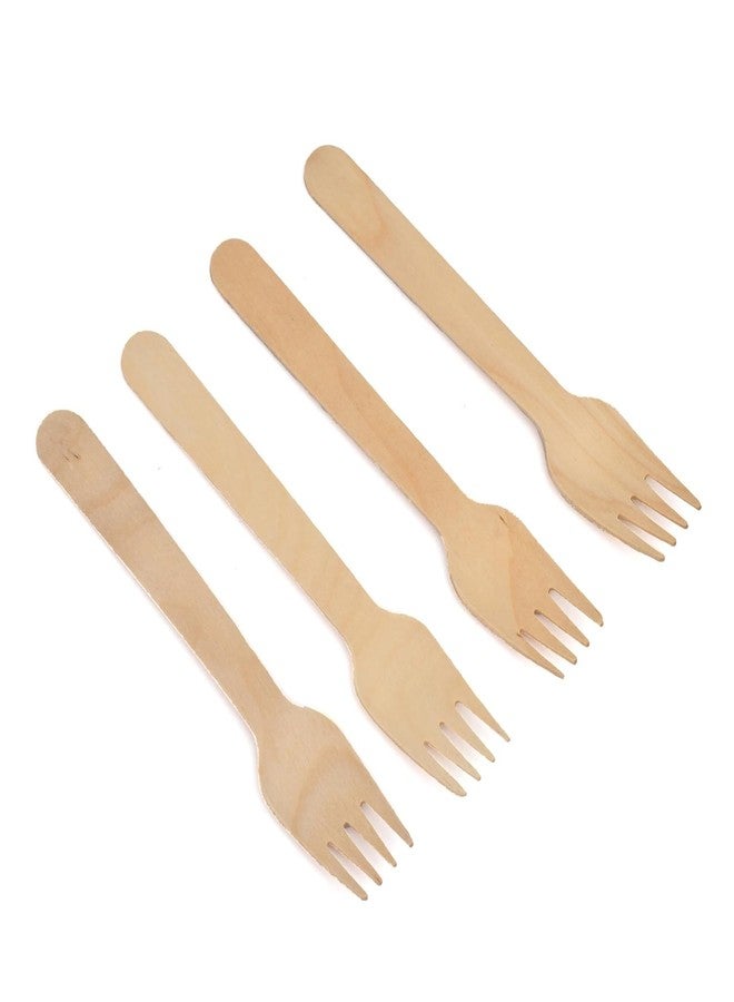 SKYWINS Birchwood Disposable Fork Wooden Biodegradable Ecofriendly Cutlery Mini Fork for Snacks Suitable for Birthday Parties and Camping - Pack of 100 - Image 4