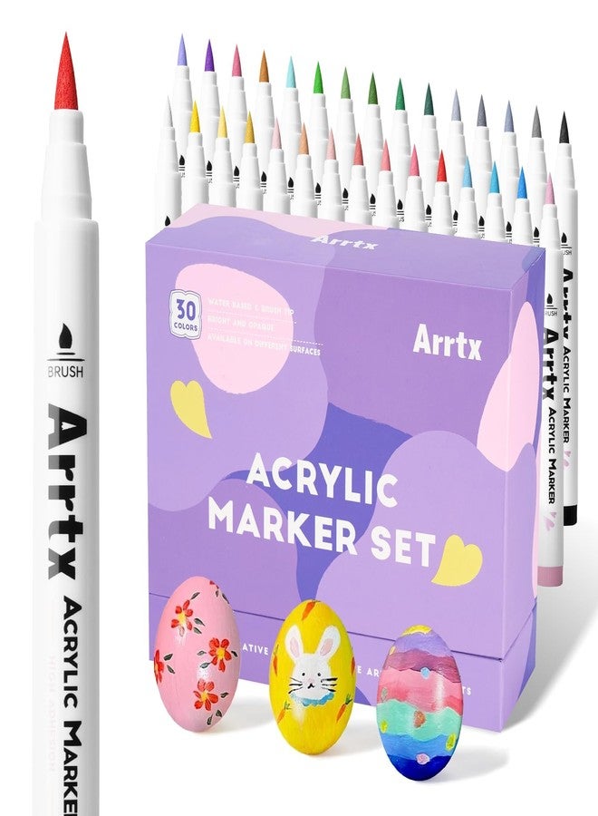 Arrtx 30 Colored Acrylic Pens Extra Brush Tip, Water Based Ink Markers for Painting Rocks, Glass, Easter Eggs, Wood and Fabrics, Non-Toxic, Odor Free - Image 1