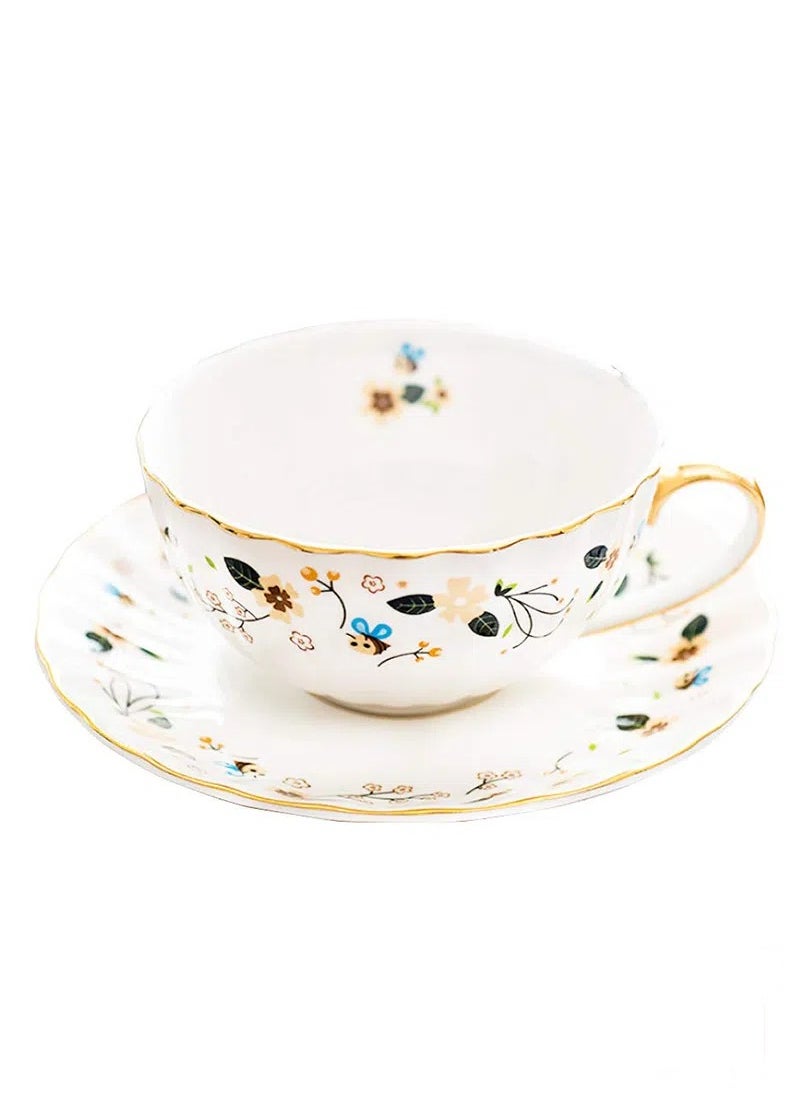 Gmisun Ceramic Coffee Cup and Saucer Set,Vintage Floral Design Porcelain Coffee Cup and Saucer, Hand Crafted Flower Shaped Coffee Cup for Home Office,200 ML  - Image 1