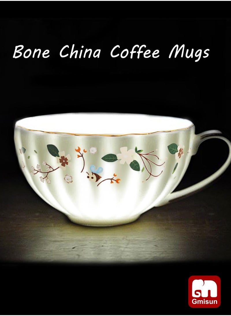 Gmisun Ceramic Coffee Cup and Saucer Set,Vintage Floral Design Porcelain Coffee Cup and Saucer, Hand Crafted Flower Shaped Coffee Cup for Home Office,200 ML  - Image 2