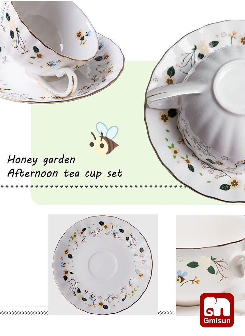 Gmisun Ceramic Coffee Cup and Saucer Set,Vintage Floral Design Porcelain Coffee Cup and Saucer, Hand Crafted Flower Shaped Coffee Cup for Home Office,200 ML  - Image 4