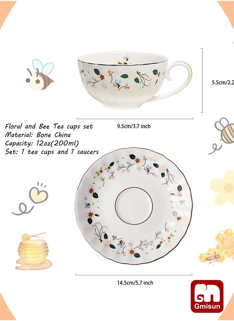 Gmisun Ceramic Coffee Cup and Saucer Set,Vintage Floral Design Porcelain Coffee Cup and Saucer, Hand Crafted Flower Shaped Coffee Cup for Home Office,200 ML  - Image 5
