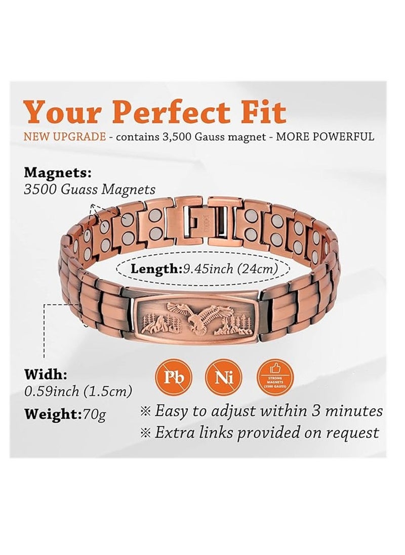 Generic - Copper Bracelet for Men, Copper Bracelets 99.99% Pure Copper Gift with Adjustable Sizing Tool, Magnetic Field Therapy Jewelry with Eagle Pattern, 1 Pcs - Image 1