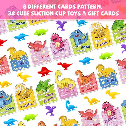 Gocozer 32 Pack Valentines Day Gifts for Kids Classroom with Dinosaurs Suction Cup Toys Dinosaur Valentines Day Cards for Boys Bath Toys Valentines Exchange Gifts Bulk for Kids School Class - Image 5