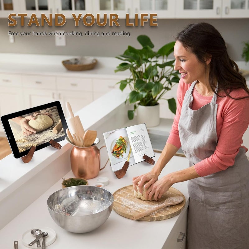 SAMEBUTECO Wooden Cookbook Stand 2 Packs, X Shape Recipe Book Holder for Kitchen Counter,Fastened Wood Display Stand Rustic Style Brown with Box - Image 5