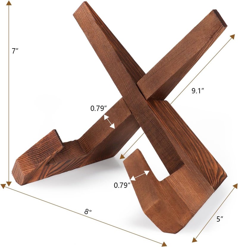 SAMEBUTECO Wooden Cookbook Stand 2 Packs, X Shape Recipe Book Holder for Kitchen Counter,Fastened Wood Display Stand Rustic Style Brown with Box - Image 2