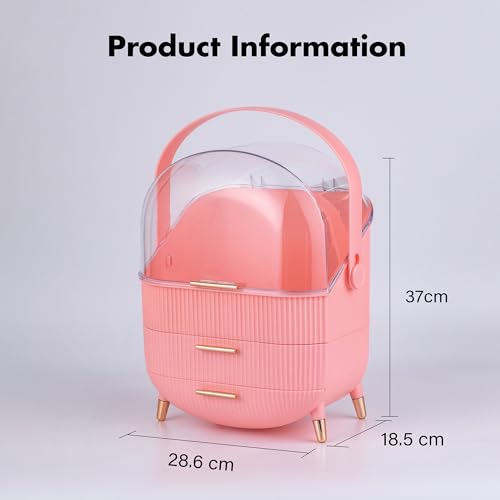 ALOXE Storage Box and Organiser for Makeup & Skincare | Large Makeup Organisers with Dust-Proof Cover | Dressing Table Organiser with Drawers (Pink) - Image 2