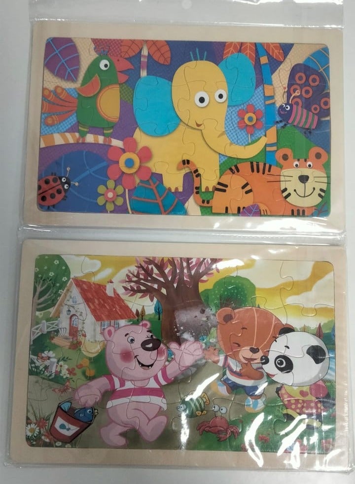 Wooden puzzles in the shape of cartoon animals, early education educational toys gifts for children, 2 pieces  - Image 1