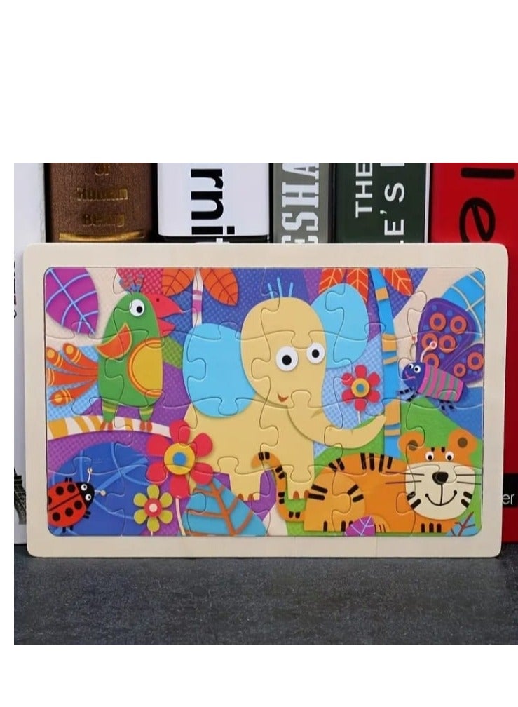 Wooden puzzles in the shape of cartoon animals, early education educational toys gifts for children, 2 pieces  - Image 2