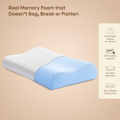 SleepyCat CoolTEC™ Cervical Memory Foam Pillow | Full Size Contour Design for Neck Support | No Sagging, No Breaking | Upto 4° Cooler | Perforated Real Memory Foam | White, Set of 1 (25 x 16 Inches) - Image 4