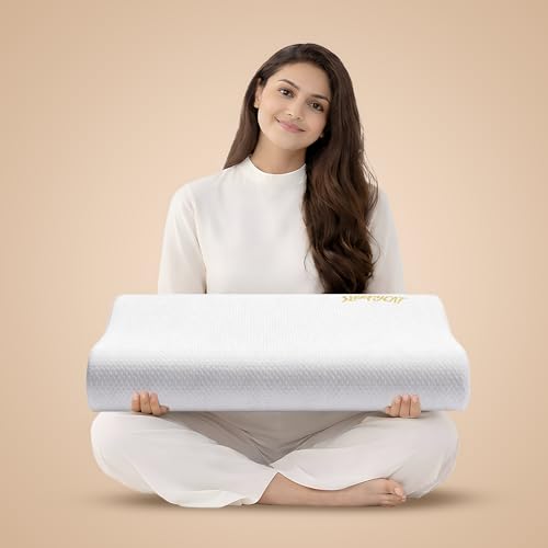 SleepyCat CoolTEC™ Cervical Memory Foam Pillow | Full Size Contour Design for Neck Support | No Sagging, No Breaking | Upto 4° Cooler | Perforated Real Memory Foam | White, Set of 1 (25 x 16 Inches) - Image 1