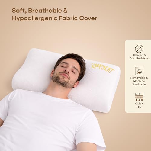 SleepyCat CoolTEC™ Cervical Memory Foam Pillow | Full Size Contour Design for Neck Support | No Sagging, No Breaking | Upto 4° Cooler | Perforated Real Memory Foam | White, Set of 1 (25 x 16 Inches) - Image 5