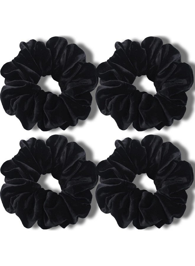 IVARYSS Extra Large Scrunchies For Women'S Thick Hair Premium Velvet Soft Jumbo Scrunchy Xl 6 Inch Big Elastic Band Hair Accessories 4 Pack Black - Image 1