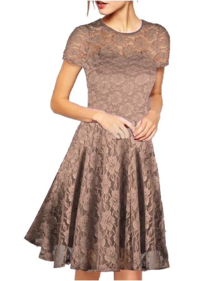 FG WOMEN`S LACE HALF SLEEVE DRESS WITH LINING 
