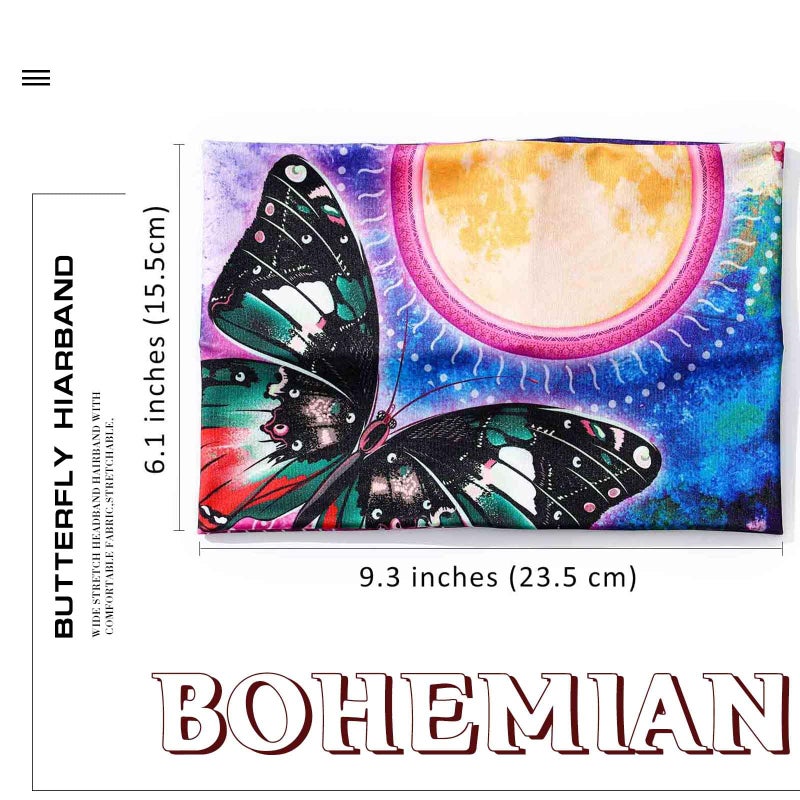 Olbye Wide Boho Headbands Headwrap Butterfly Stretch Button Hair Bands Bandana Yoga Running Athletic Turban Head Bands Head Scarfs Hair Accessories for Women 4Pcs (Boho) - Image 5