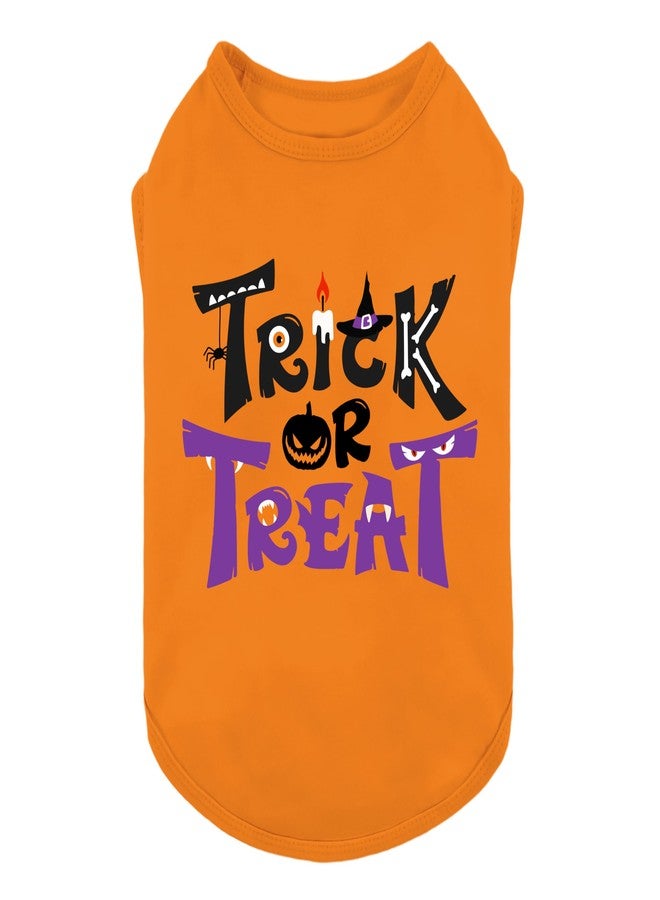 فيت وورم تيشيرت Fitwarm للكلاب بتصميم "خدعة أم حلوى" للهالوين، أزياء مرحة للكلاب الصغيرة (ذكور وإناث)، ملابس للحيوانات الأليفة، أسود، برتقالي، متوسط - Image 1