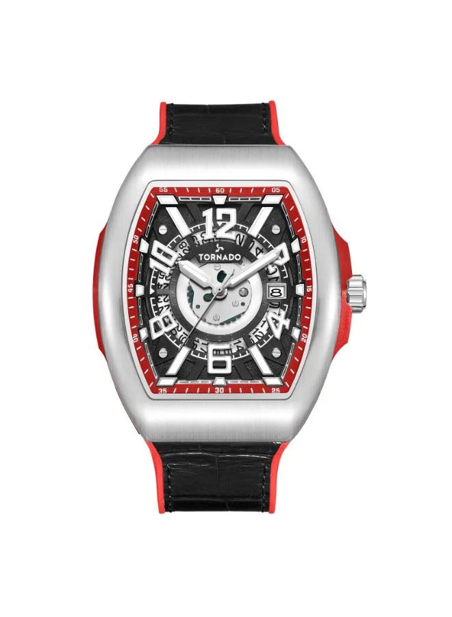 TORNADO Men's Leather-rubber fusion straps (genuine leather on top, rubber underside) Analog Watch T25301-SLBBR - 44 mm