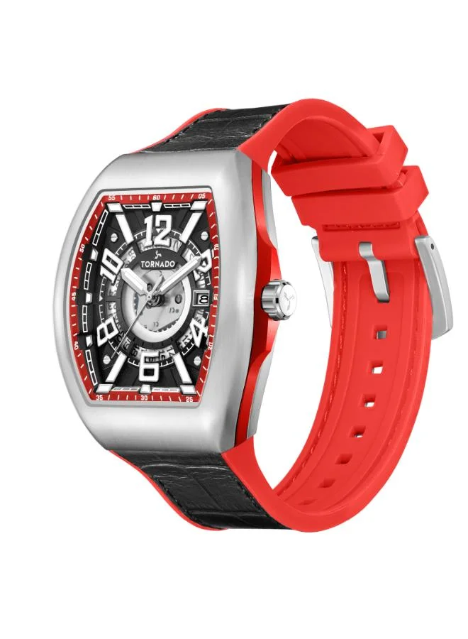 TORNADO Men's Leather-rubber fusion straps (genuine leather on top, rubber underside) Analog Watch T25301-SLBBR - 44 mm