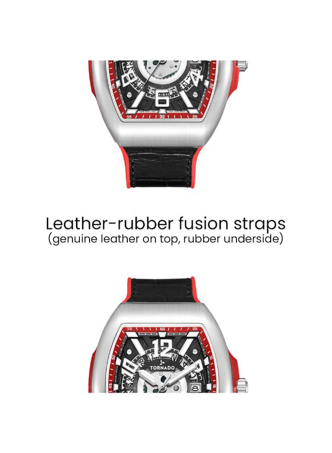 TORNADO Men's Leather-rubber fusion straps (genuine leather on top, rubber underside) Analog Watch T25301-SLBBR - 44 mm - Image 5